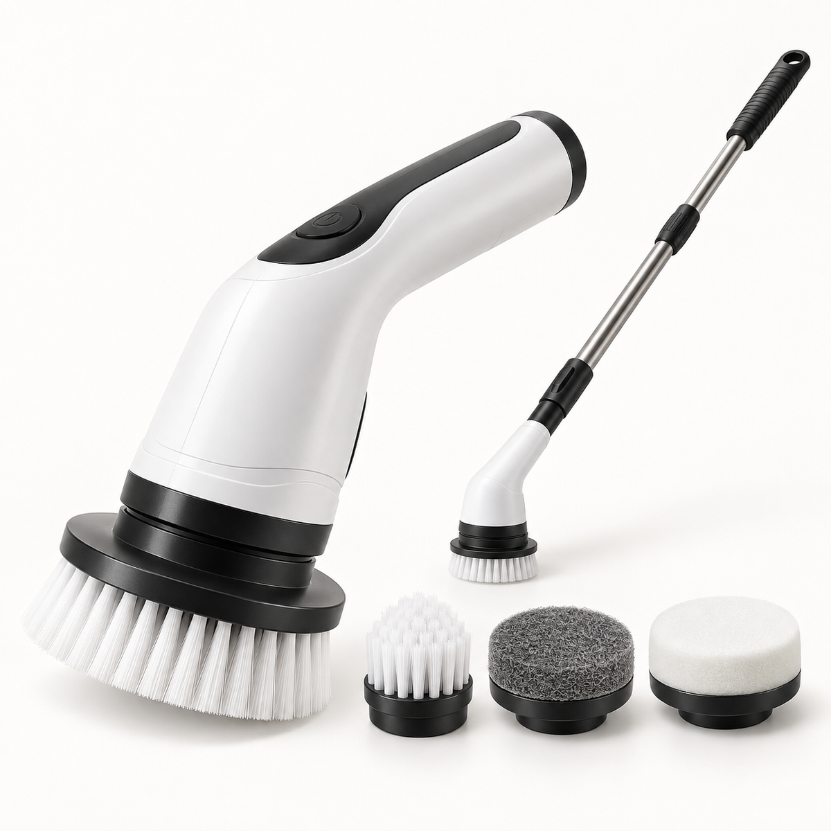 Escova elétrica de limpeza 5 em 1 com acessórios e cabo extensor