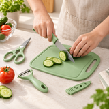 Kit verde em uso no preparo de legumes