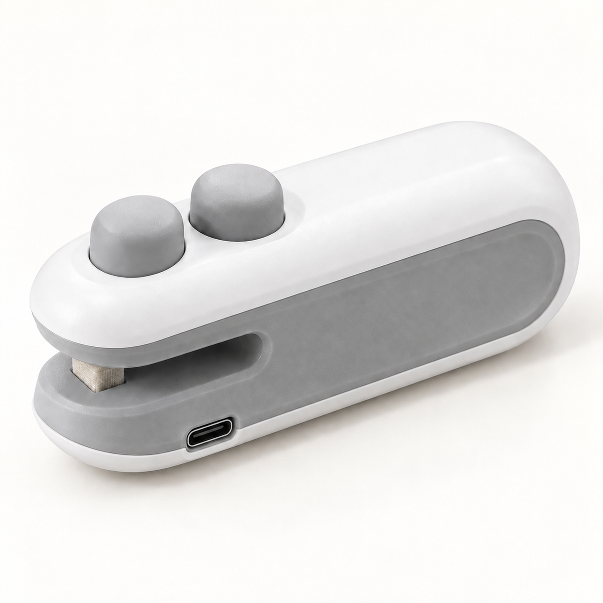 Detalhe da entrada USB-C da seladora